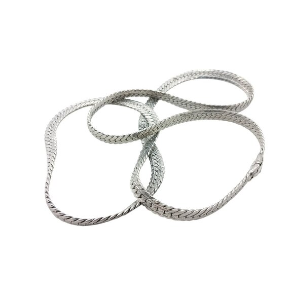 Vintage Stainless Steel Brushed Herringbone Chain Necklace - Picture 4 of 4